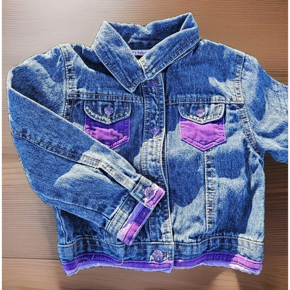Vintage Y2K Mary‎ Kate Ashley Denim Patchwork Embroidered Girls Jacket Velvet 4t